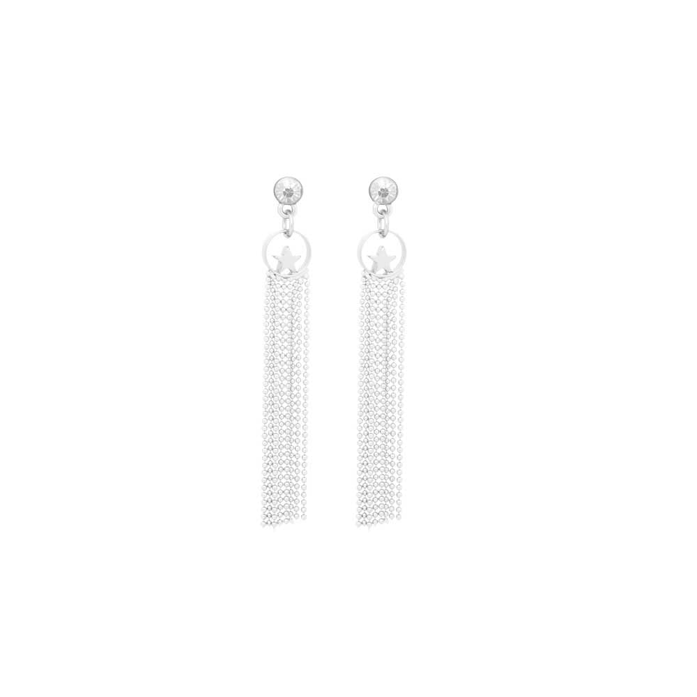 MFBE Long Chain Shiny Silver Earring