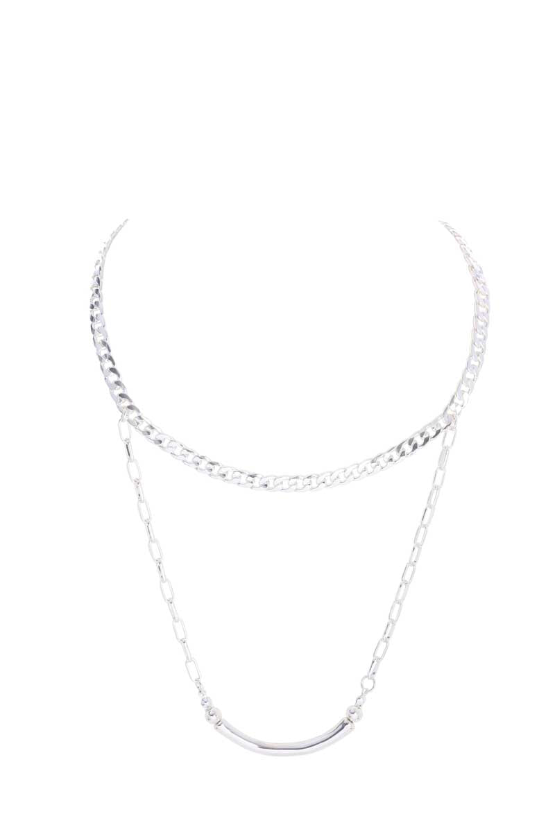 MFCN 2 Layer Silver Chain Necklace