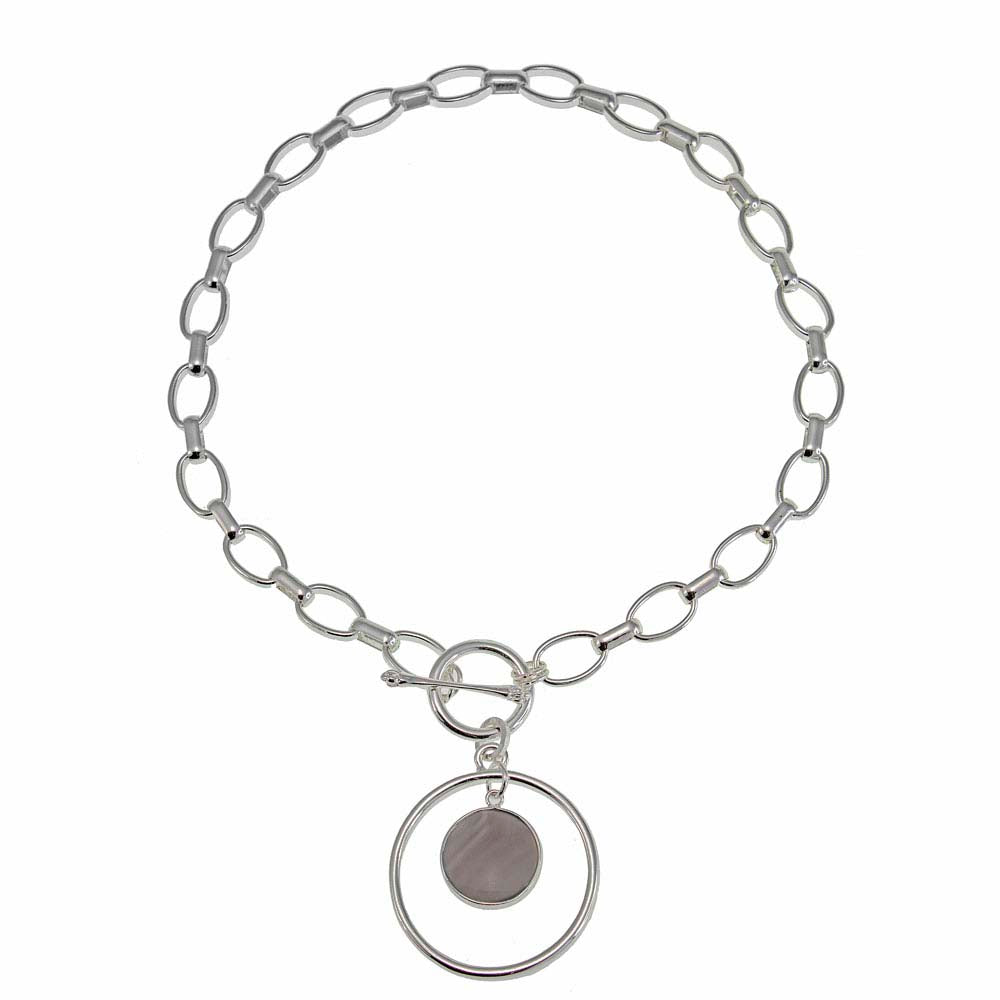 MFCN Short Chain Silver w/Grey Agate Pendant Necklace