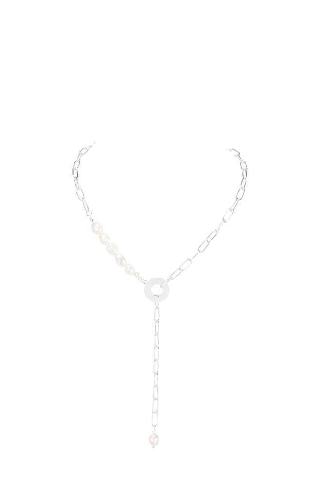 MFBN Lariat Matt Silver/Freshwater Pearl Necklace