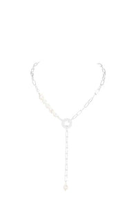 MFBN Lariat Matt Silver/Freshwater Pearl Necklace