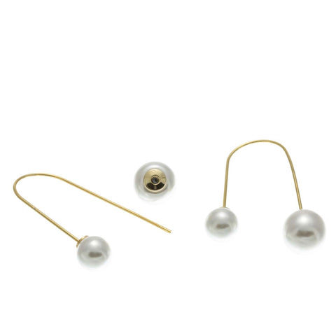 MPE Long Hook Double Pearl Gold Earring