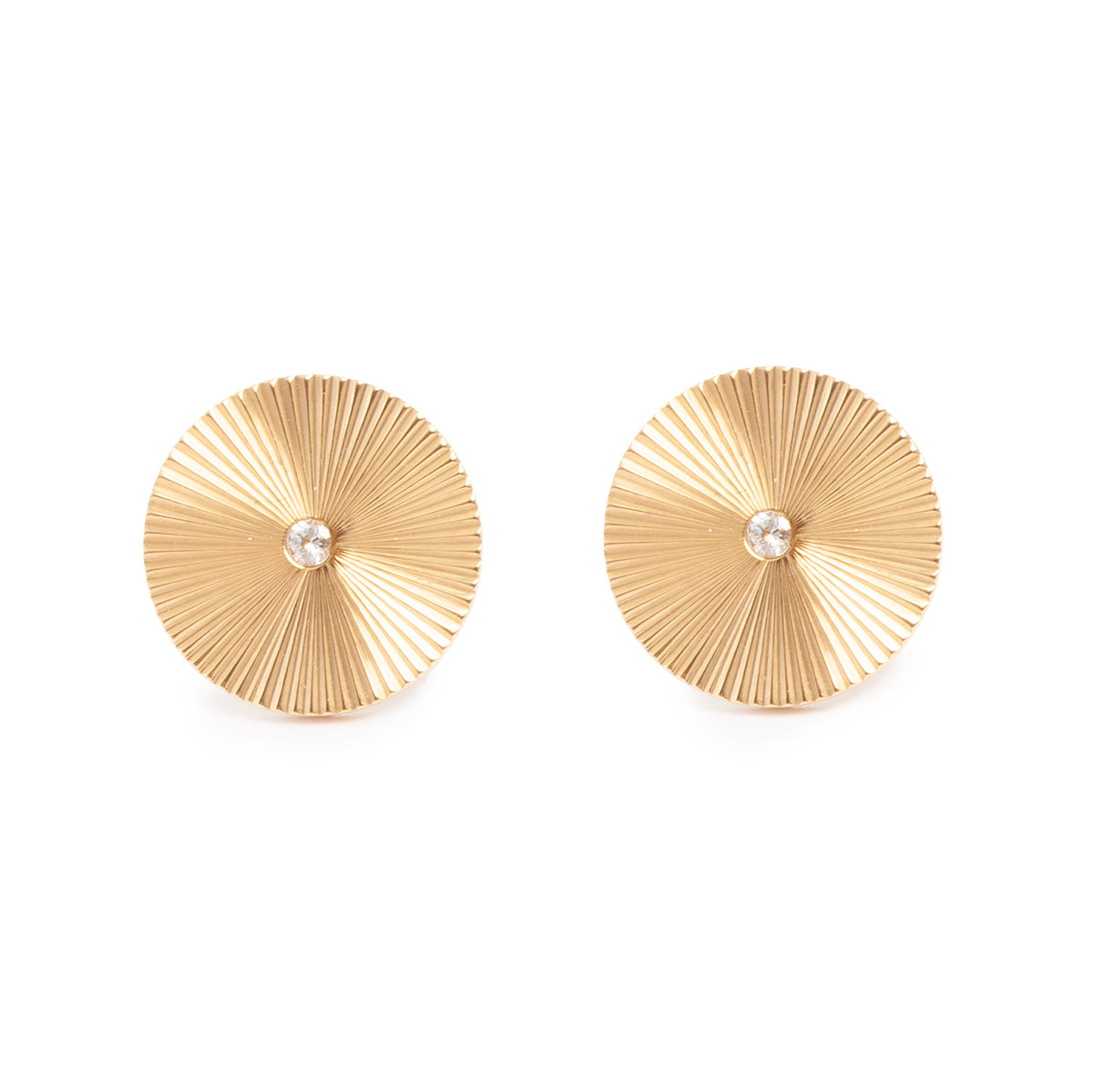 A&C Round 14K Gold Plated/ Centered Stone Earrings