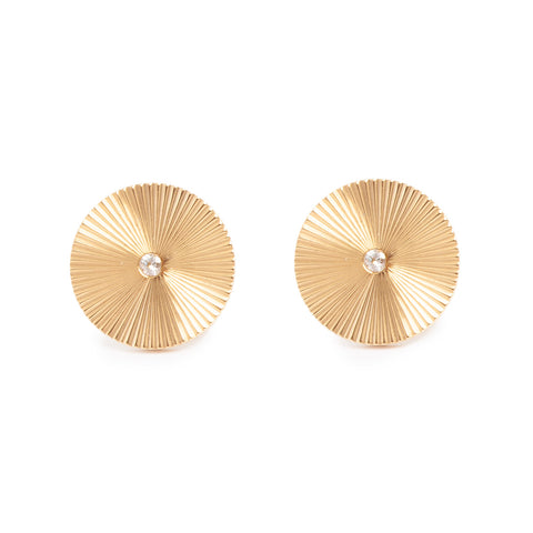 A&C Round 14K Gold Plated/ Centered Stone Earrings