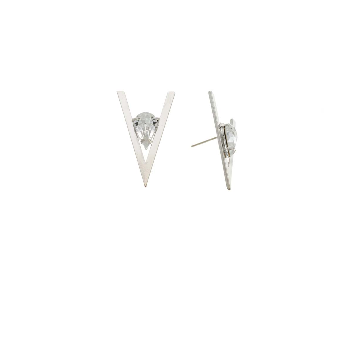 MSE Silver Plated V Stud Earring with Crystals