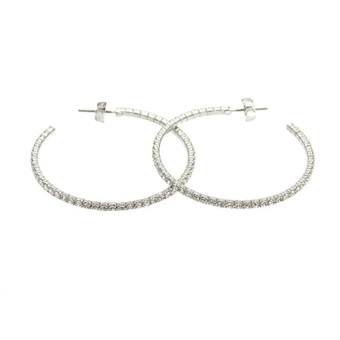 MSE Large Rhodium Plated/ Crystal  Hoop Earring