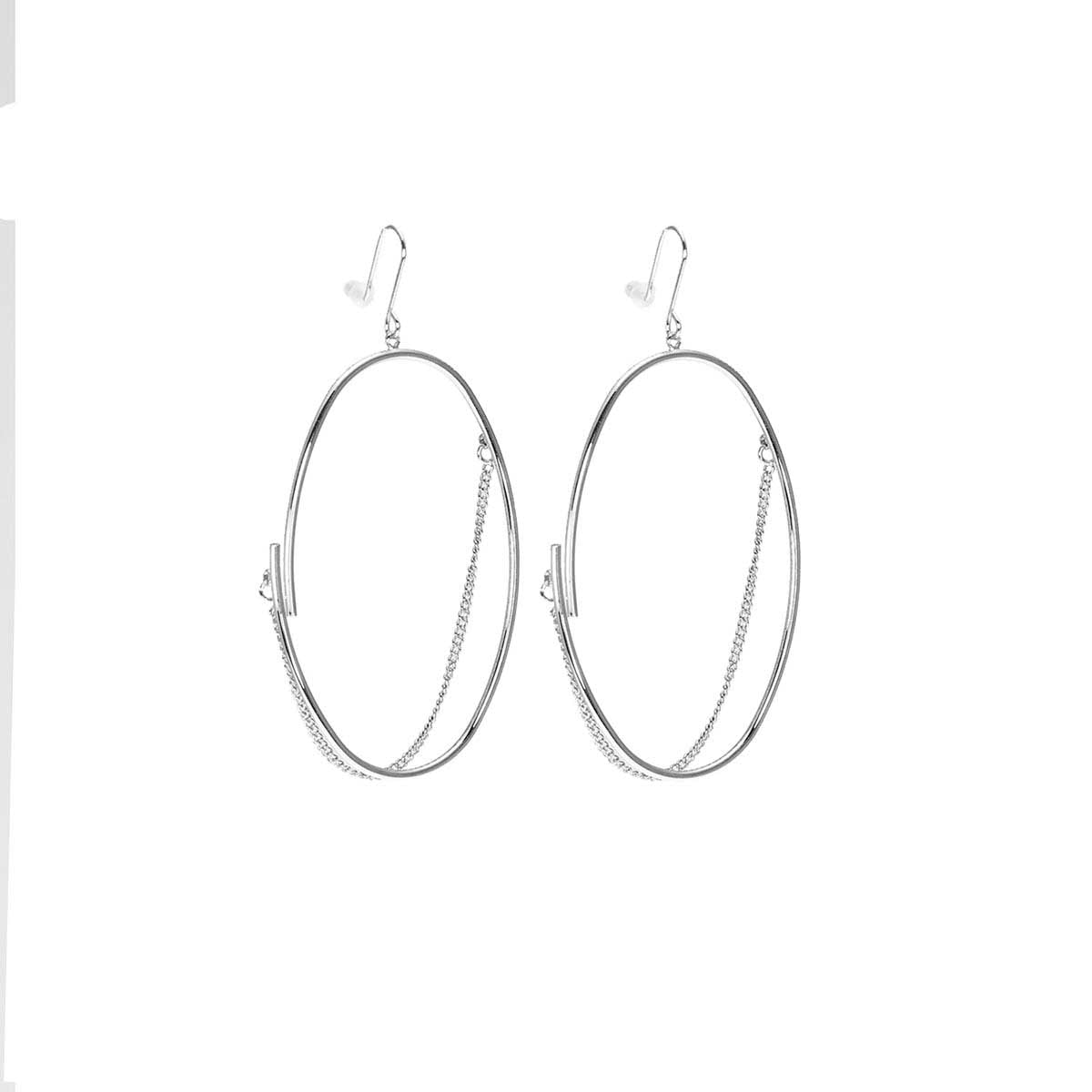 MSE Oval-Shape/ Chain Rhodium Earring