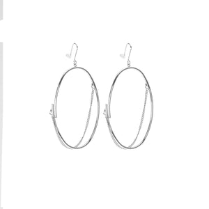 MSE Oval-Shape/ Chain Rhodium Earring