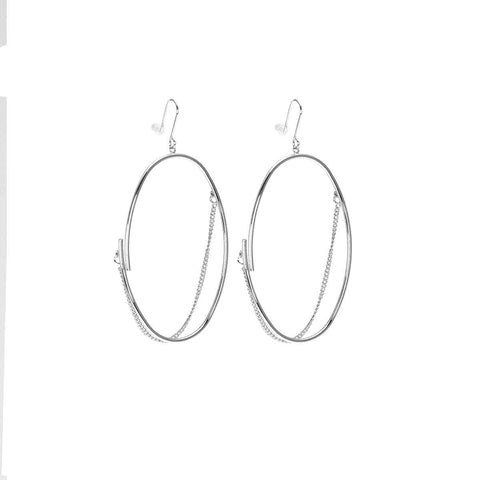 MSE Oval-Shape/ Chain Rhodium Earring