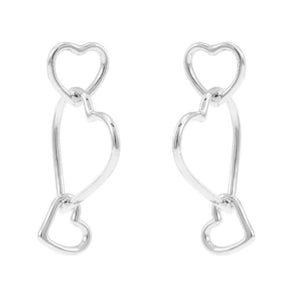 MSE 3 Heart Silver Rhodium Shiny Earring