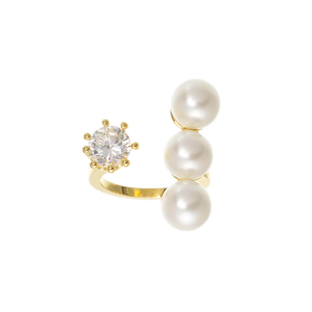 MSR Pearl and Crystal Gold Adjustable Ring